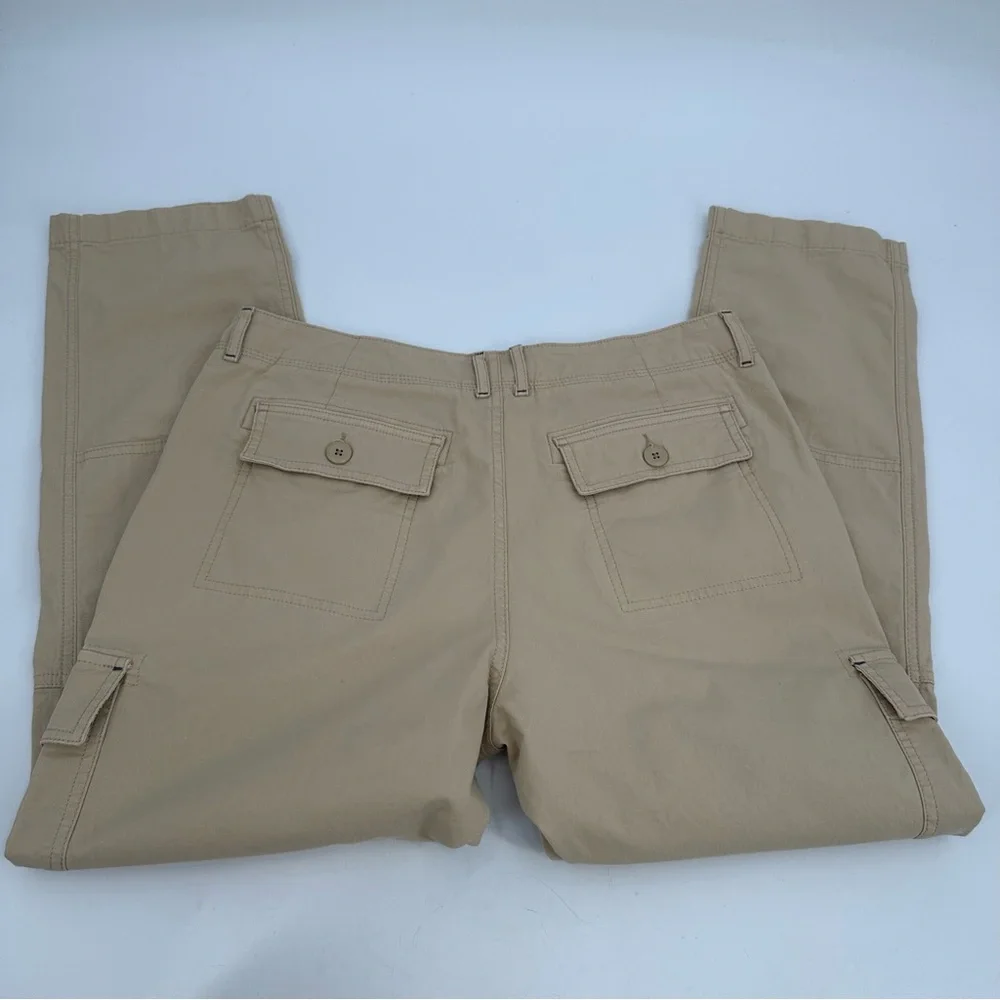LL Bean Pants Women 10P Beige Tan Stretch Canvas Cargo Favorite Fit Straight Leg